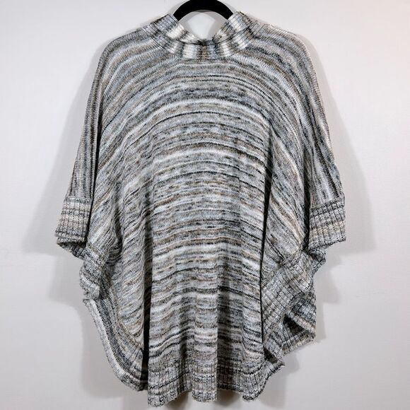 Leo & Nicole Multicolor Stripe Poncho V-Neck Cotton Wool Blend Women Size Large - Picture 2 of 7